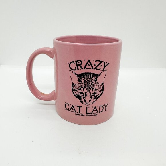 SOLD Urban Outfitters Pink Crazy Cat Lady Ceramic Mug Coffee Tea - Picture 3 of 6